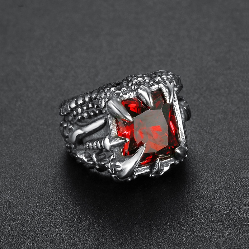 Cincin Desain Cakar Naga Aksen Zircon Gaya Hipster Punk Hip-Hop Untuk Pria