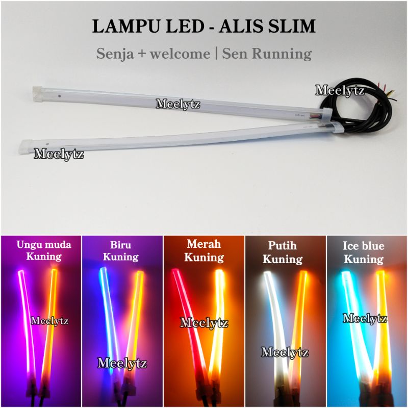 Sepasang Lampu LED Alis slim DRL Fleksibel waterproof 30cm, 60cm 2 warna running Headlamp motor mobil Slim Alis welcome - Lampu alis Led UNGU, ICE BLUE