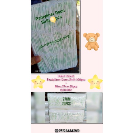 ( PAKET HEMAT ) Pantyliner Daun Sirih, Nina Daun Sirih 27cm isi 50/ pembalut Nina Sirih repack 27cm 