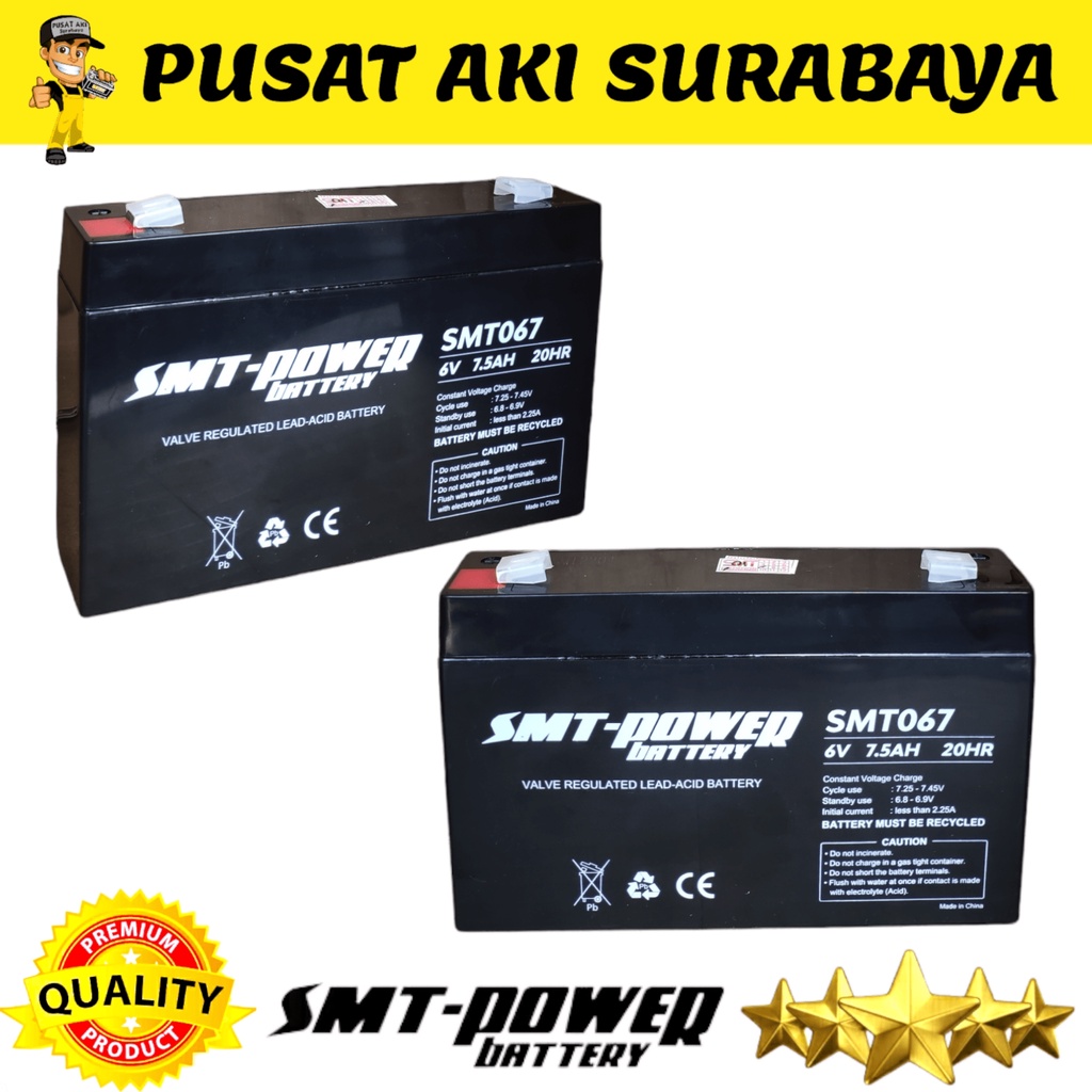 ORIGINAL SMT POWER BATTERY 6V 7AH BATTERY VRLA MOTOR AKI MAINAN ANAK MOBILAN AKI PMB PLIKO UNIKID YUKITA  SKUTER MICKEY SCOOPY NMAX VESPA ANAK