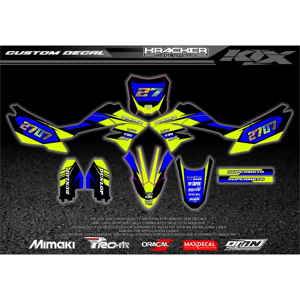Decal klx warna kuning biru dengan combinasi hologram