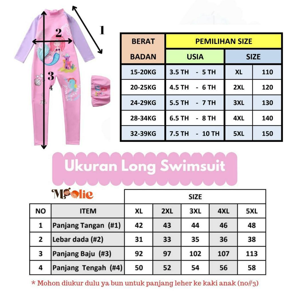 MO28 Moolie Baju Renang Jumpsuit Panjang Anak Perempuan dan Anak Laki-laki/ Long Swimsuit