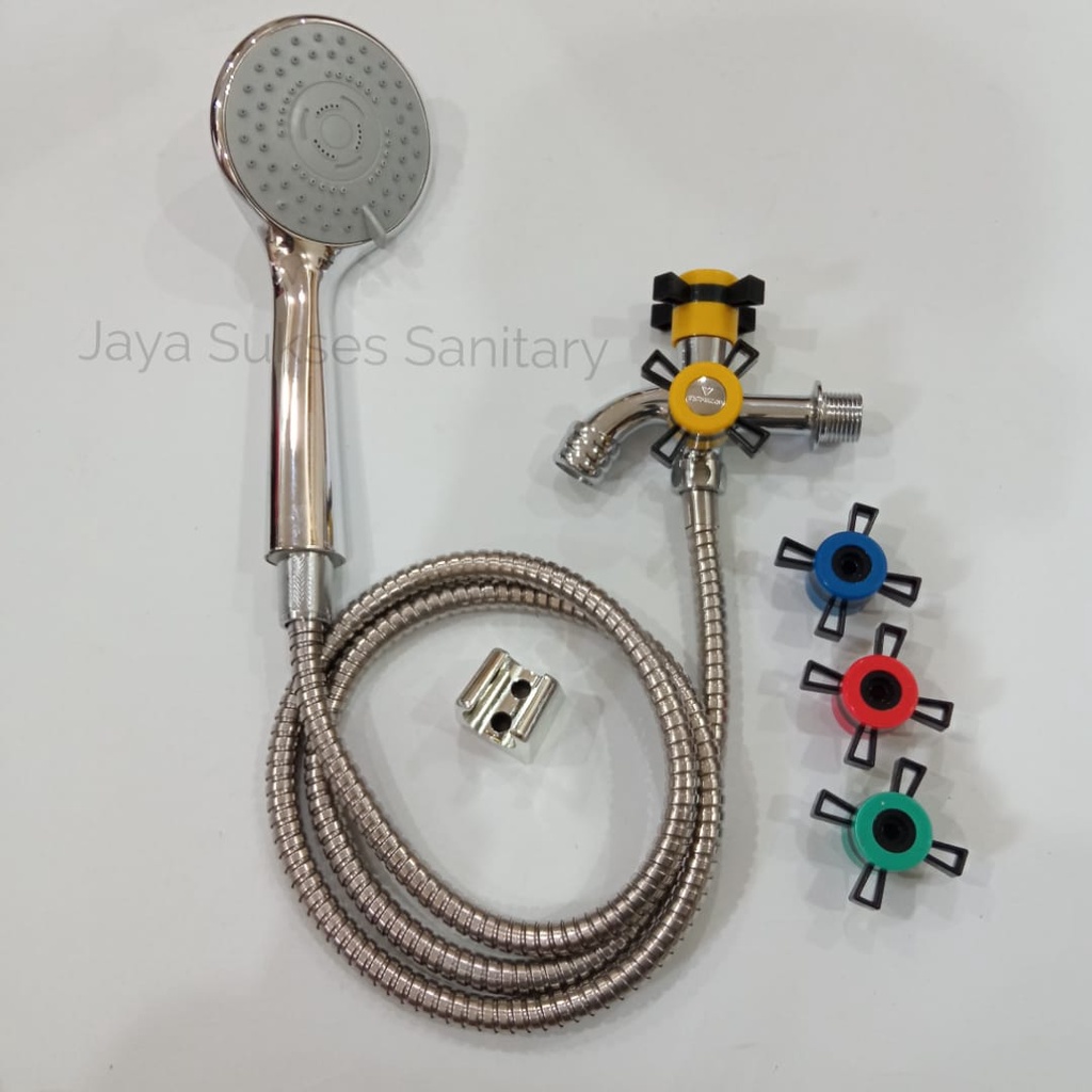 PAKET Hand shower Bonus Kran Cabang - Keran Double Bagus shower door installation Shower head Pancuran