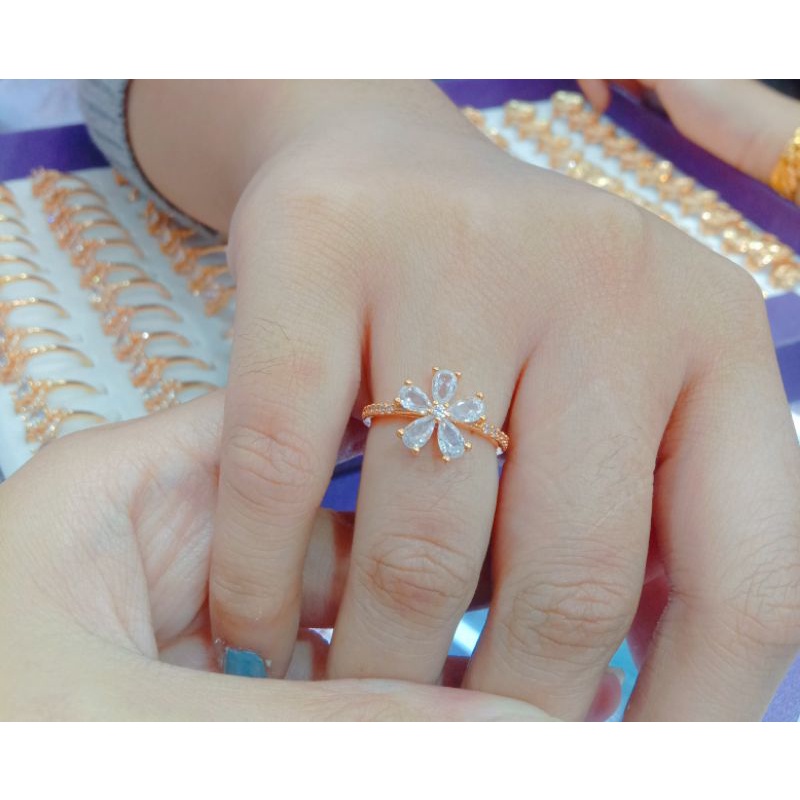 CINCIN BUNGA PERMATA PREMIUM LAPIS EMAS