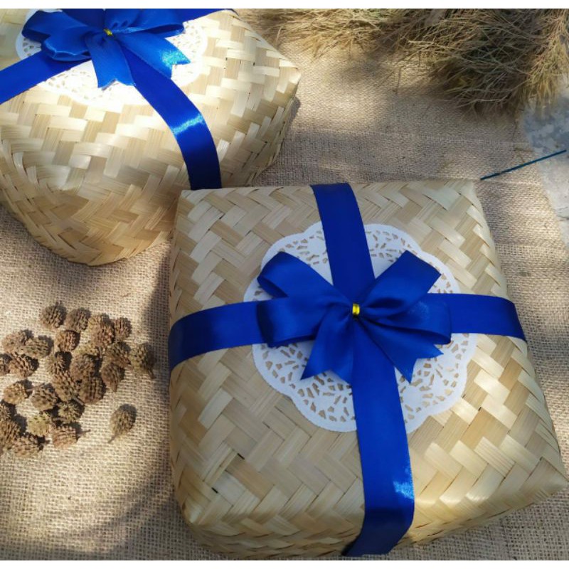 [ Halodul ] (B2207) SEPASANG BESEK NATURAL PITA 22X22CM besek natural besek pita besek hampers besek
