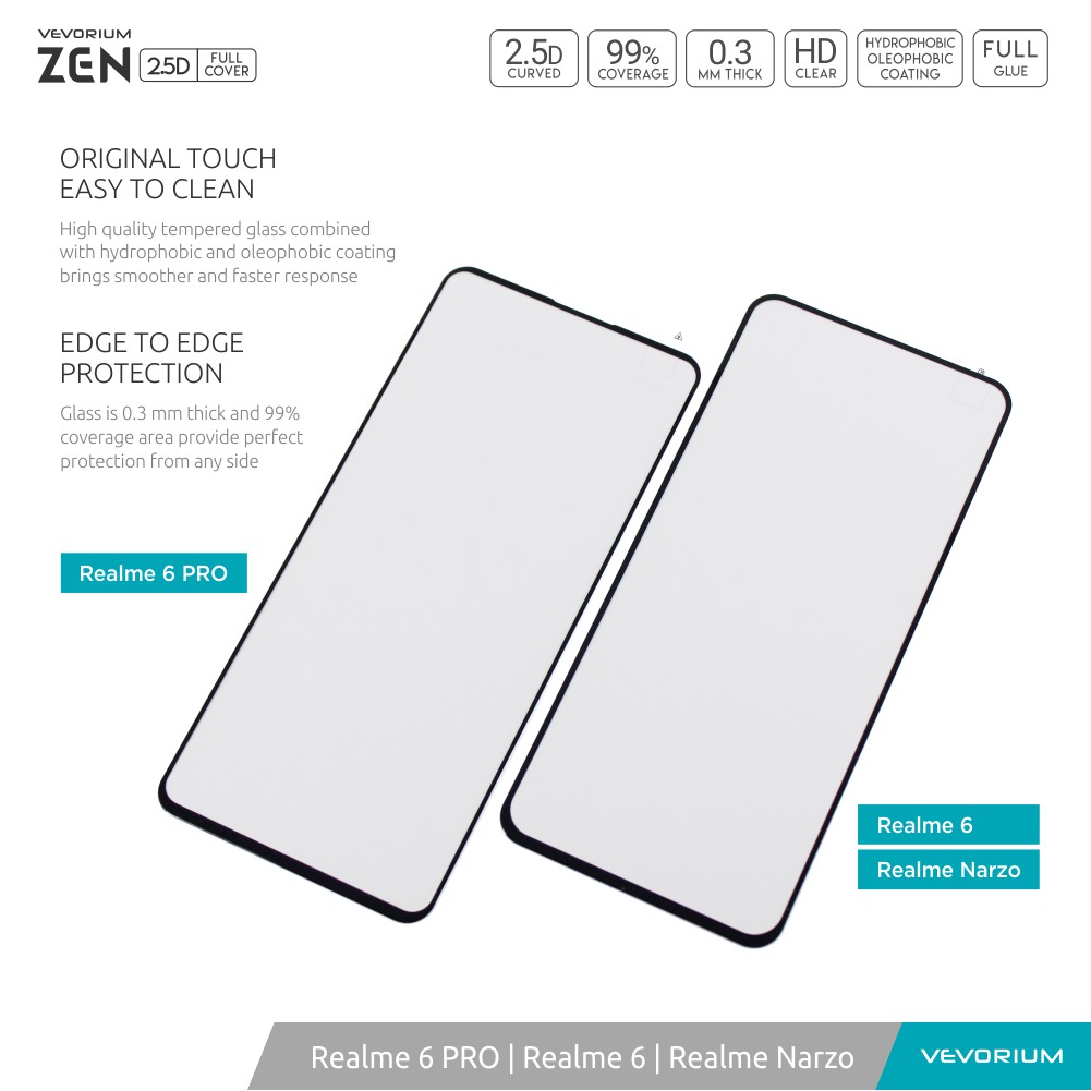 VEVORIUM ZEN 2.5D Realme 6 PRO 6 NARZO Full Tempered Glass Anti Gores Kaca Screen Guard