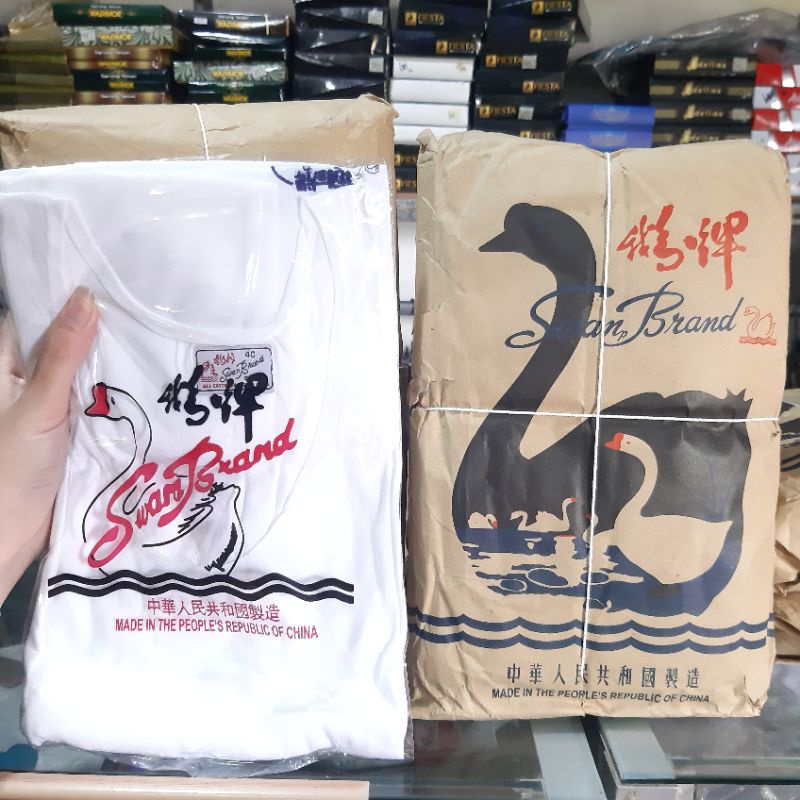 singlet pria / kaos dalam swan brand cotton shanghai china 36 / 38 / 40 / 42