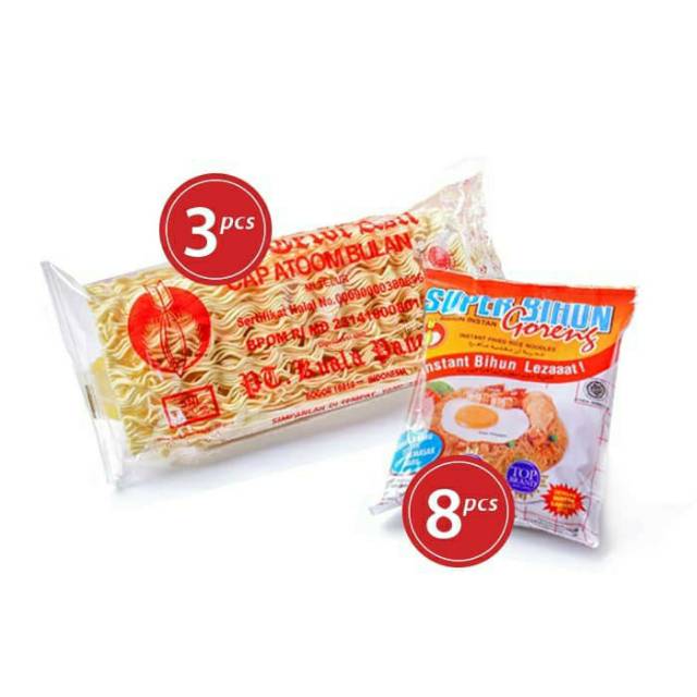 

Paket E - Mie Telor Asli Cap Atoom Bulan / Atom Bulan (3 pcs) + Super Bihun Goreng (8 pcs)