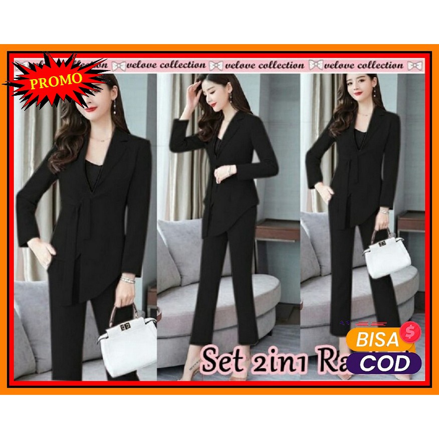 Setelan Dewasa Rayon Viral Murah Muat 80 Kg Baju Setelan Wanita K FC815 Set 2In1 Rachel Hitam [Set