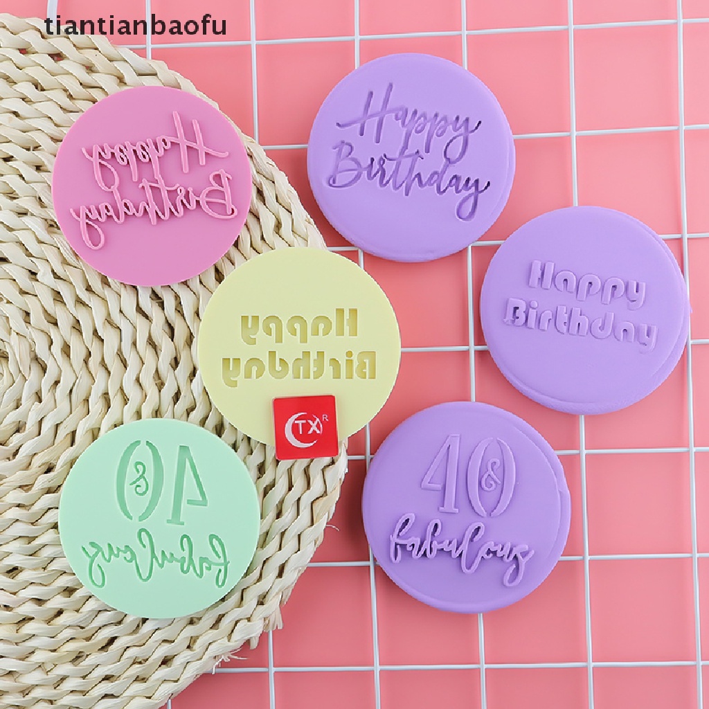 Cetakan Kue Bentuk Bulat Bahan Akrilik Motif Happy Birthday