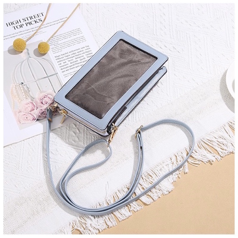 Tas Selempang Kulit Wanita Dompet Hp Cewek Multifungsi Touchscreen Mini Bag LN 1689-1