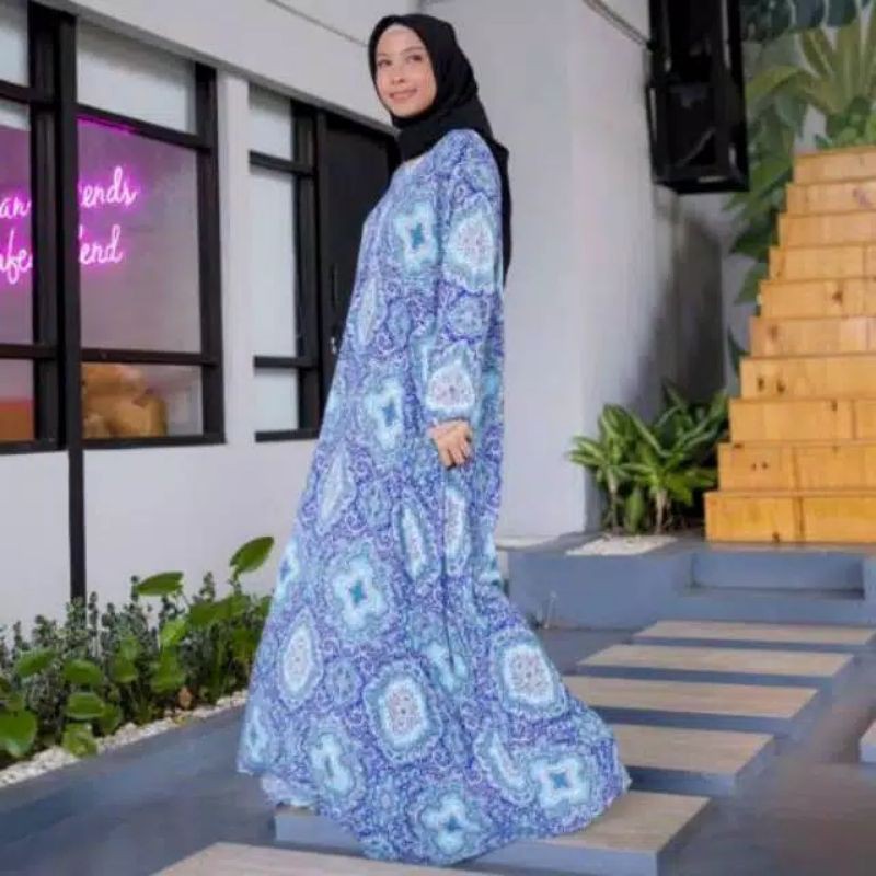 Daster Malika Blue by Fiche Id || Homie Dress || Dress Busui Friendly