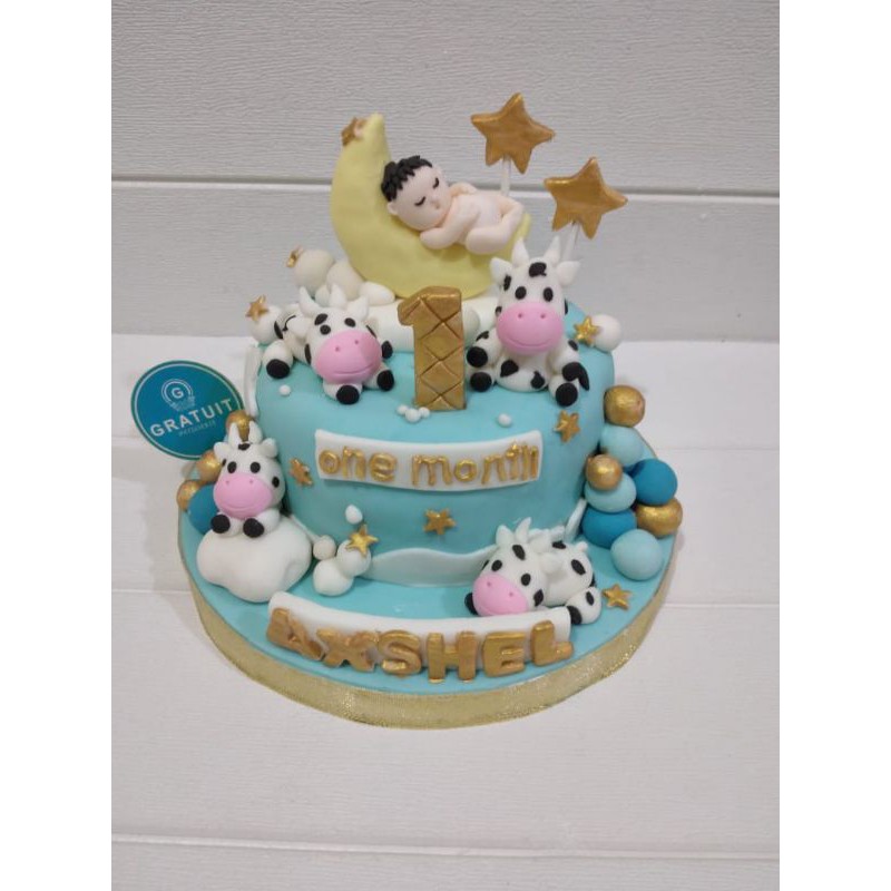 

custom cake baby one month kerbau 15cm