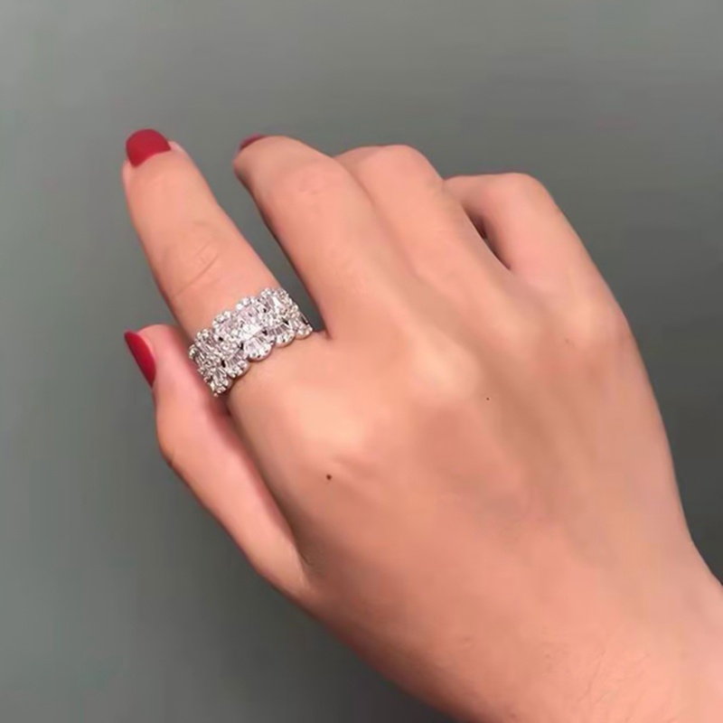 Cincin 925 Silver Hias Mutiara Berlian Penuh Untuk Wanita