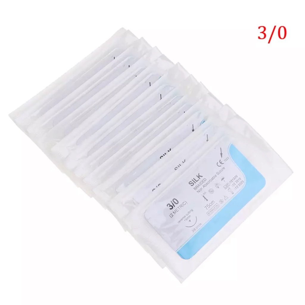 Dental suture non absorbable Jarum hecting jarum jahit benang jahit silk nilon gusi gigi dental suture needle silk nylon 3-0 4-0 catgut