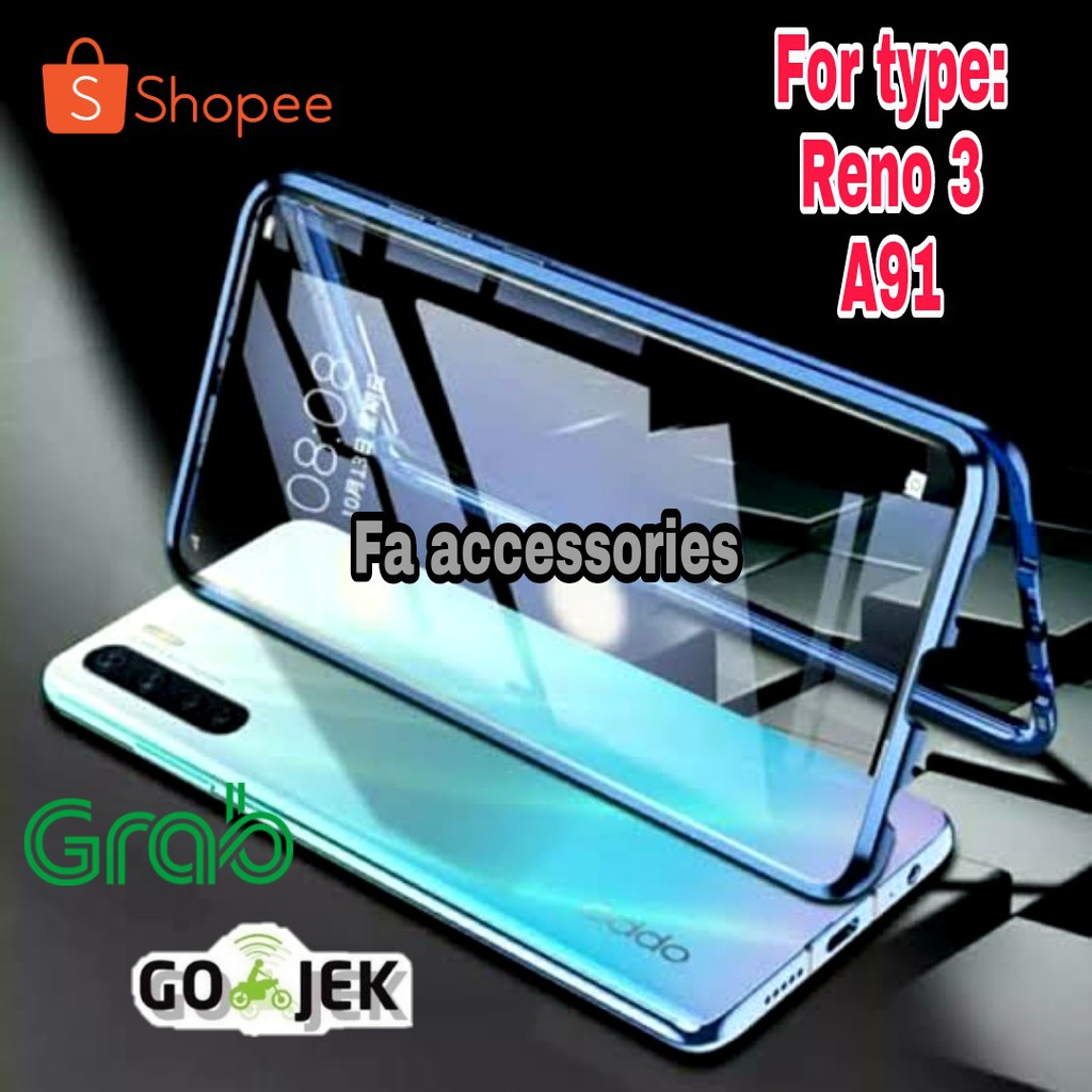 fa Oppo reno 3 a91 Casing Magnetic Metal Glass Hard Case 360
