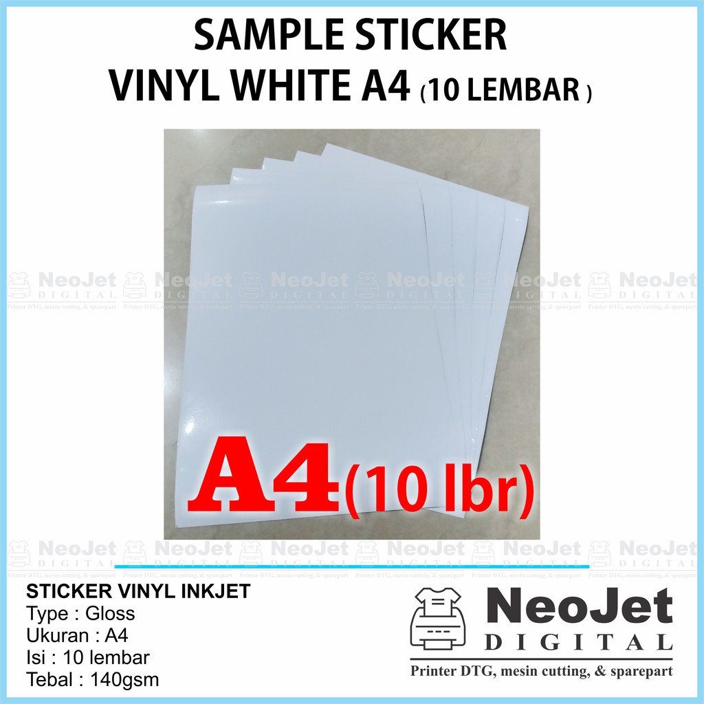 

Sample Sticker Vinyl Inkjet White Putih Glossy A4