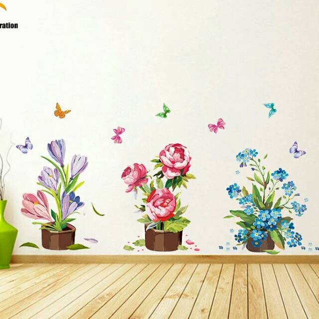 RELIZA WALL STICKER TANAMAN POT BUNGA FLOWER BUTTERFLY AY7254 hu