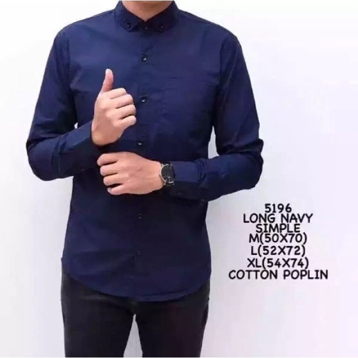 kemeja panjang pria cowok gatlemen cowok biru navy dongker polos formal kantor-Navy