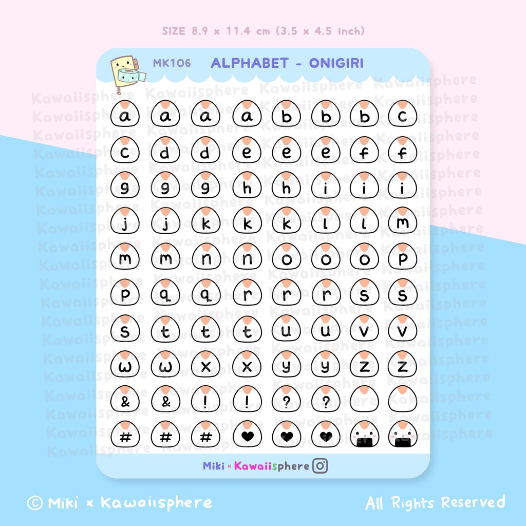 

Alphabet - Onigiri | Planner Sticker Huruf MK106 Kawaiisphere | Writable Waterproof