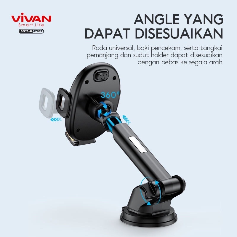 VIVAN Car Holder Universal CHS10 Rotasi 360° Pengunci Otomatis Untuk Ponsel 4.0 inch - 6.5 inch-Garansi 1 Tahun