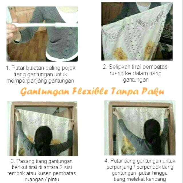 Gantungan Fleksibel Tongkat Tirai Tongkat Serbaguna Gantungan Gorden Tongkat Gorden A149