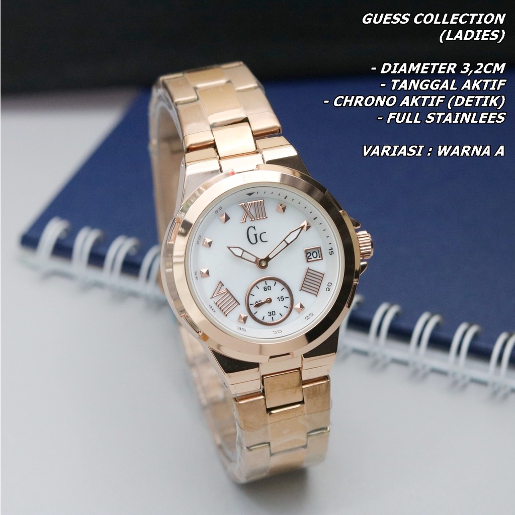 JAM TANGAN WANITA GC RANTAI BODY BULAT TANGGAL &amp; CHRONO AKTIF