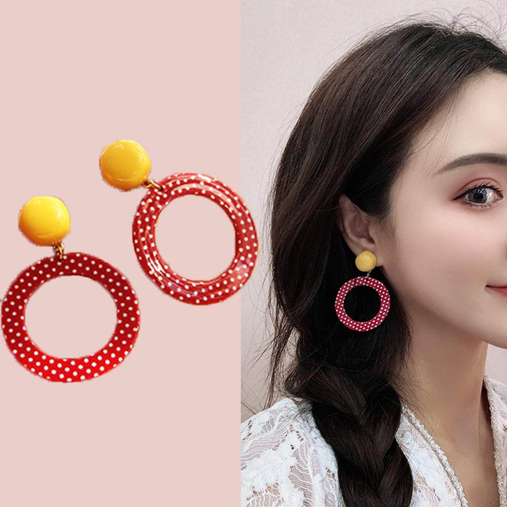 REBUY Rebuy Drop Earrings Anting Panjang Besar Wanita Resin Bulat Geometris Telinga Stud