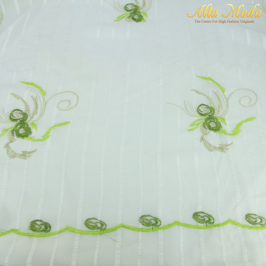 

Alta Moda Katun Bordir Putih Bunga Hijau Tua (1M)