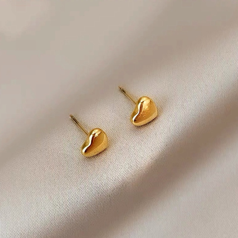 SEALOVE Anting Titanium asli hati emas 18k simple Anti Karat dan anti luntur Anting tindik Wanita Korea