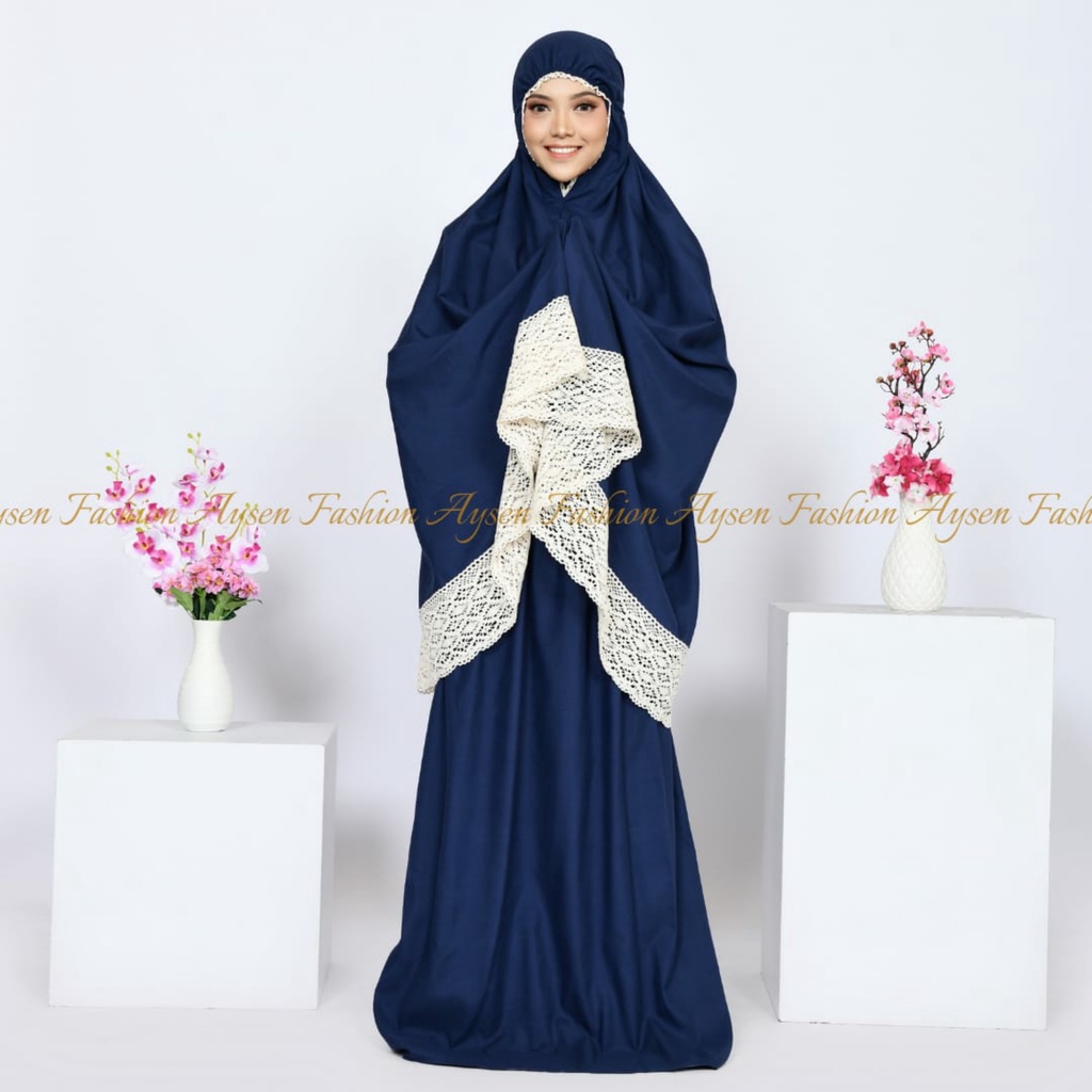 Mukena Dewasa Jumbo Katun Polos Renda Rajut