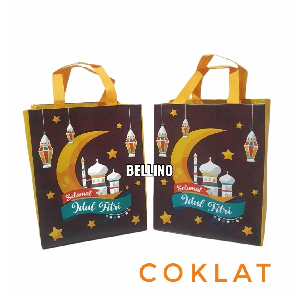 Tas Sponbond Santunan Parcel Lebaran Premium Goodie Bag Box Idul Fitri Ukuran 25x20x30cm Tas Parcel Lebaran Laminasi Tapak Persegi Muat Box Nasi Kotak