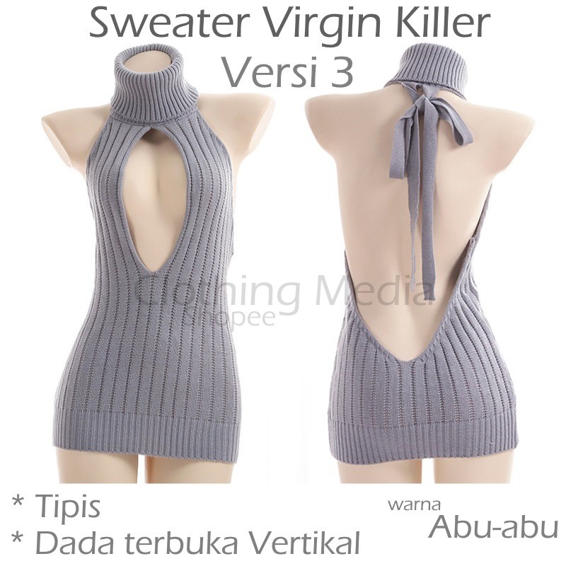 Sweater Virgin Killer V3 Tipis Dada Terbuka Cosplay Versi 3 Backless