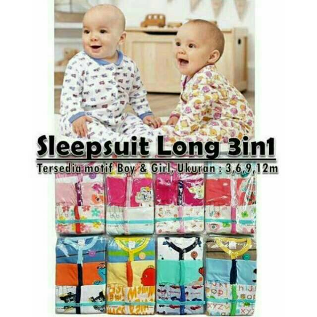 Sleepsuit 3in1 / sleepsuit baby 3pcs / sleepsuit tutup kaki