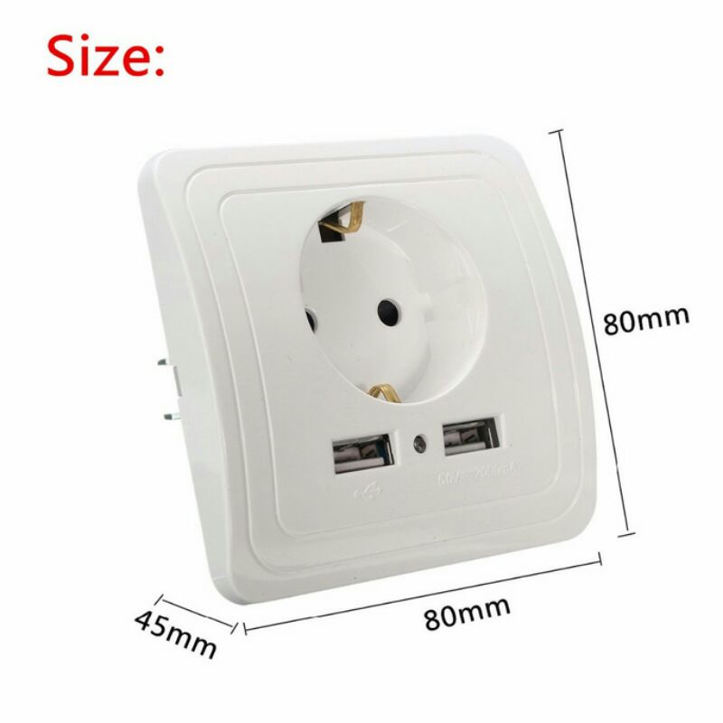 Stop Kontak Dinding EU Plug White 2 USB Port TaffWare - SCN2