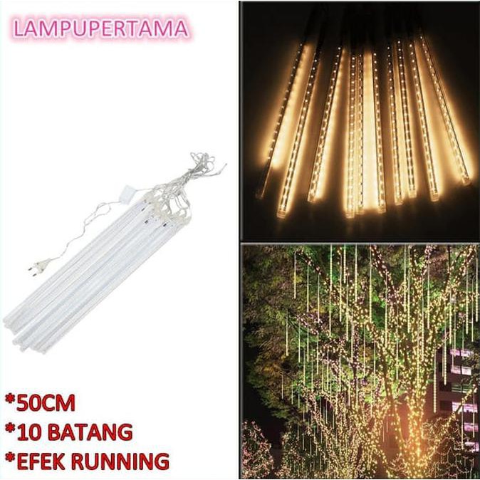LAMPU METEOR LED TUBE HUJAN 50cm 10 BATANG WARM WHITE