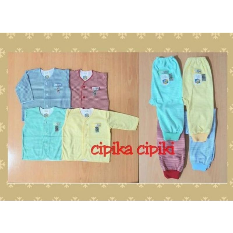 Nova setelan baju bayi panjang garis warna NB