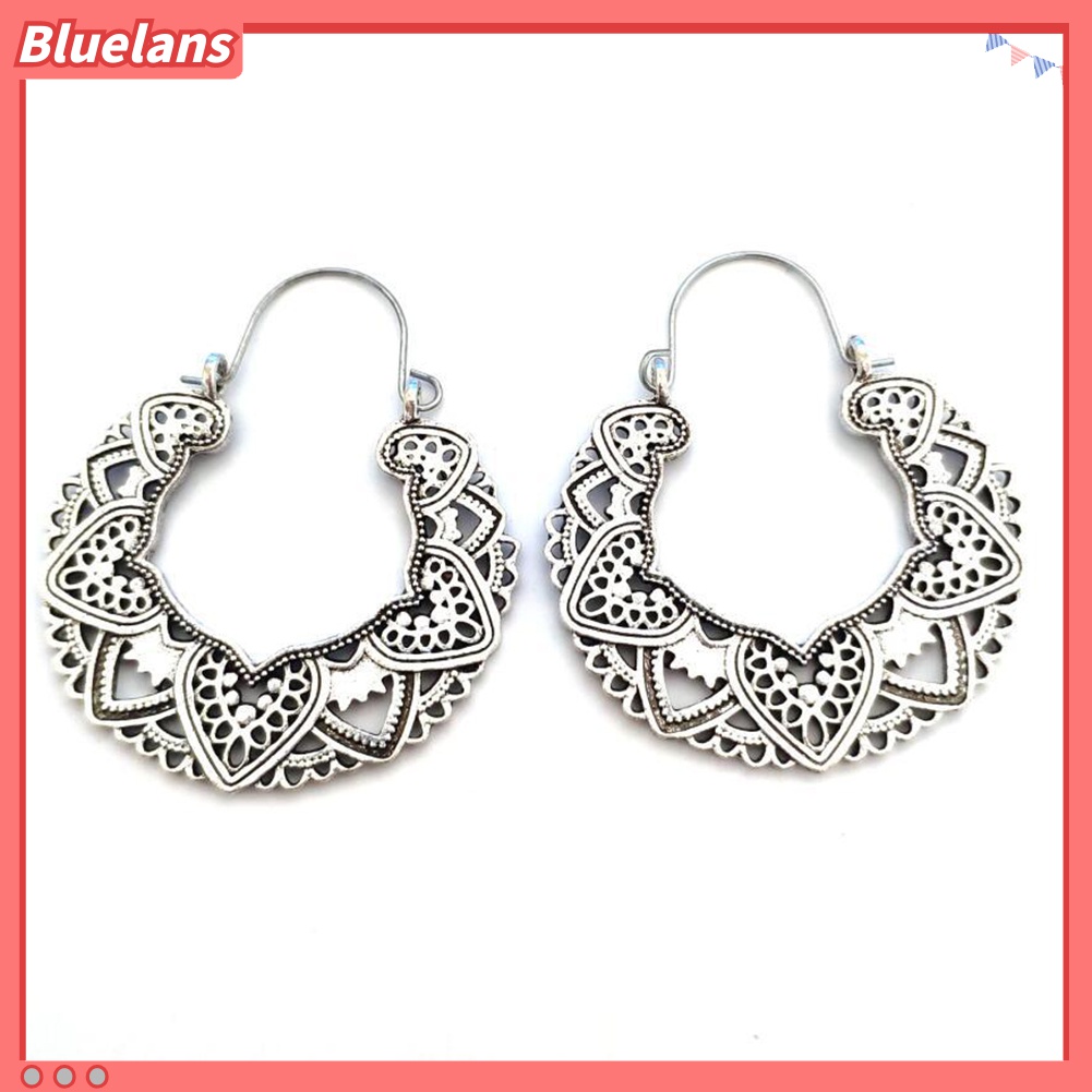 Anting Hoop Menjuntai Desain Bunga Mandala Hollow Out Gaya Gypsy Tribal Untuk Wanita