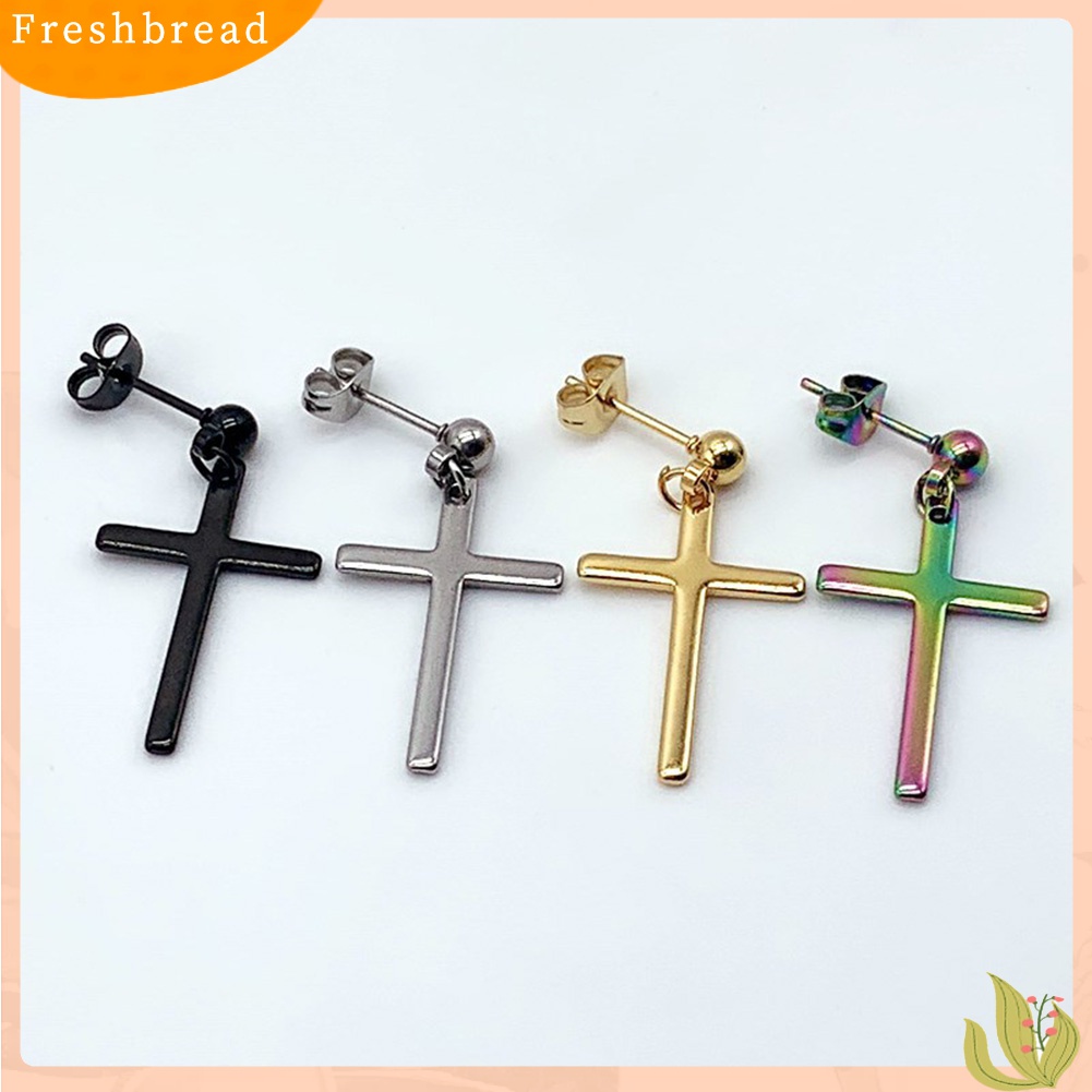 【 Fresh 】 1Pc Anting Tusuk Model Salib Bahan Stainless Steel Gaya Punk untuk Pria / Wanita