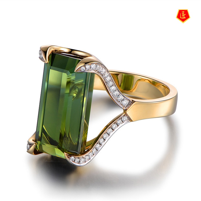 [Ready Stock]Luxury Elegant Fully-Inlaid Green Gemstone Ring