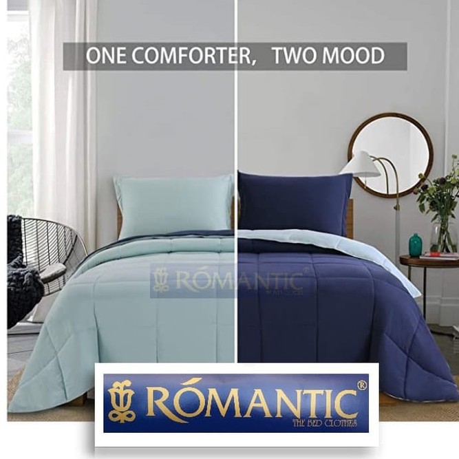 Two Tone Bedcover Biru muda x tua by Romantic 180 x 200 Katun Jepang adem halus custom dua warna 2