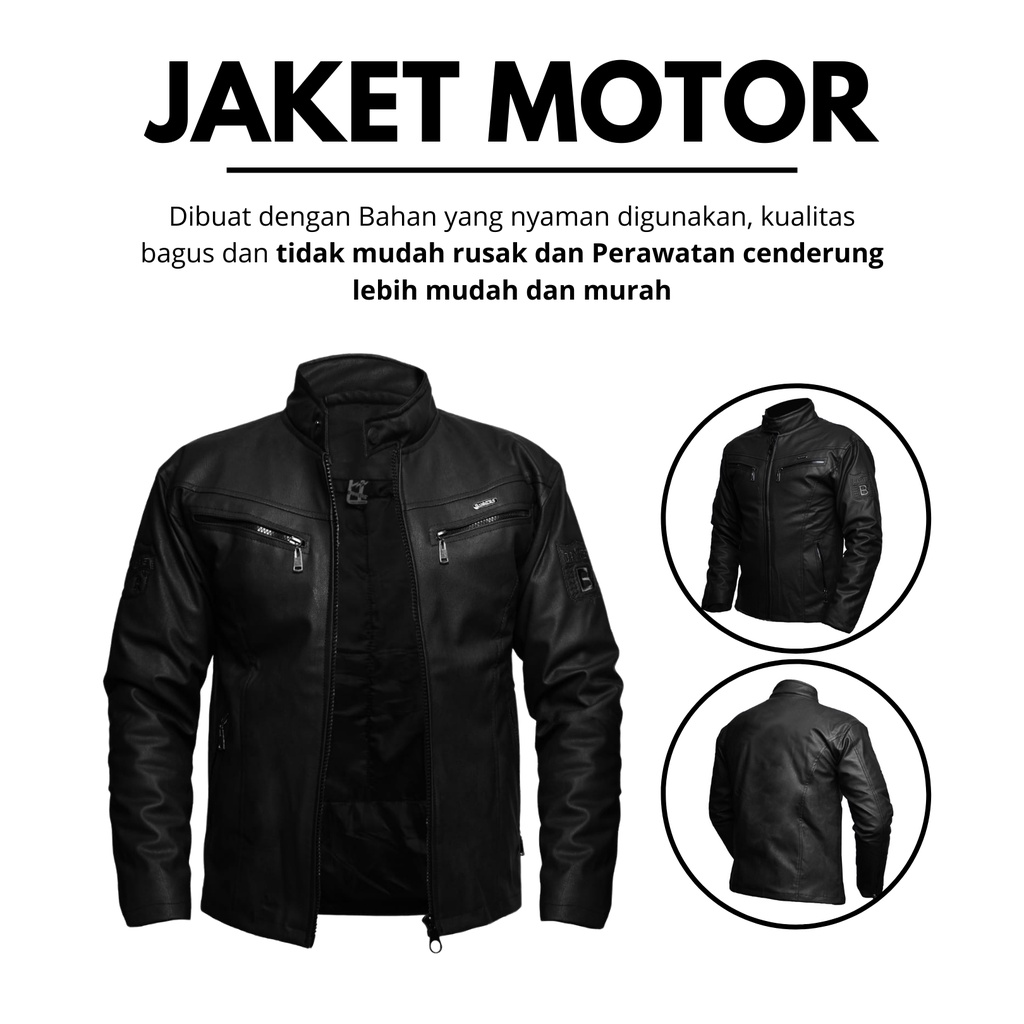 JAKET KULIT MOTOR PRIA TOURING RIDER BAHAN KARLIT IMPORT HITAM