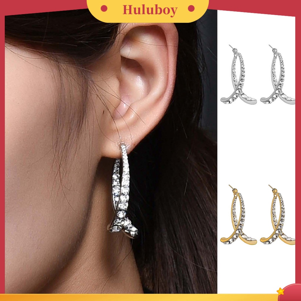 Hu Hu Hu Hu Hu Alat Bantu Pasang Kacamata♡ 1 Pasang Anting Juntai Bentuk Melengkung Aksen Berlian Imitasi Bahan Alloy Untuk Penggunaan Sehari-Hari