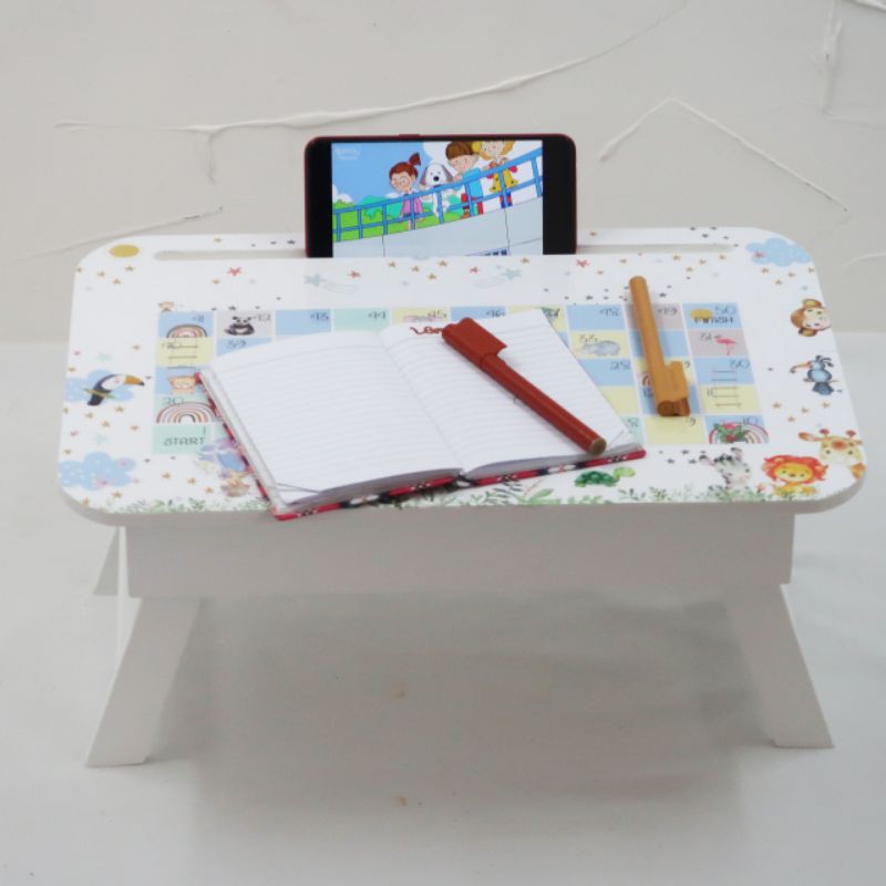 MEJA LIPAT BELAJAR ANAK + GADGET HOLDER + LACI ENGSEL Custom Karakter Nama Anak WOODEN GIFT SOUVENIR