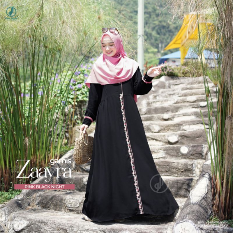 Abaya Jet Black Zaayra Gamis Hitam Alwa Hijab Dress Lebaran