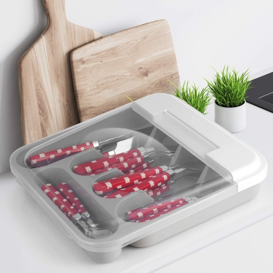 Tempat sendok garpu dengan tutup cutlery tray wadah alat makan