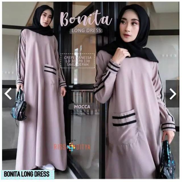 Bonita Long Dress | Gamis syari | Pakaian Muslim | Baju Gamis | busana muslim | Pakaian wanita