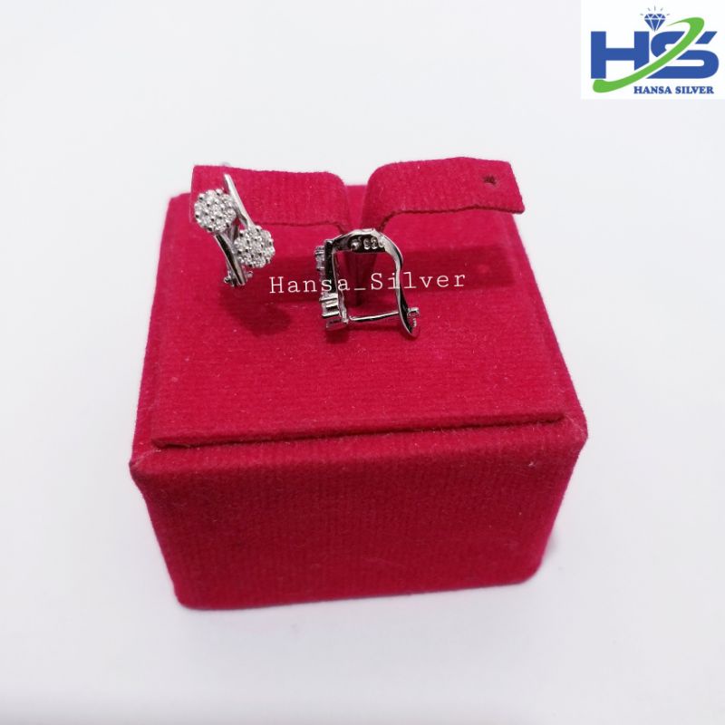 Anting Perak Asli Silver 925 Lapis Emas Putih Model Jepit Bulat - Anting Wanita Anti Karat