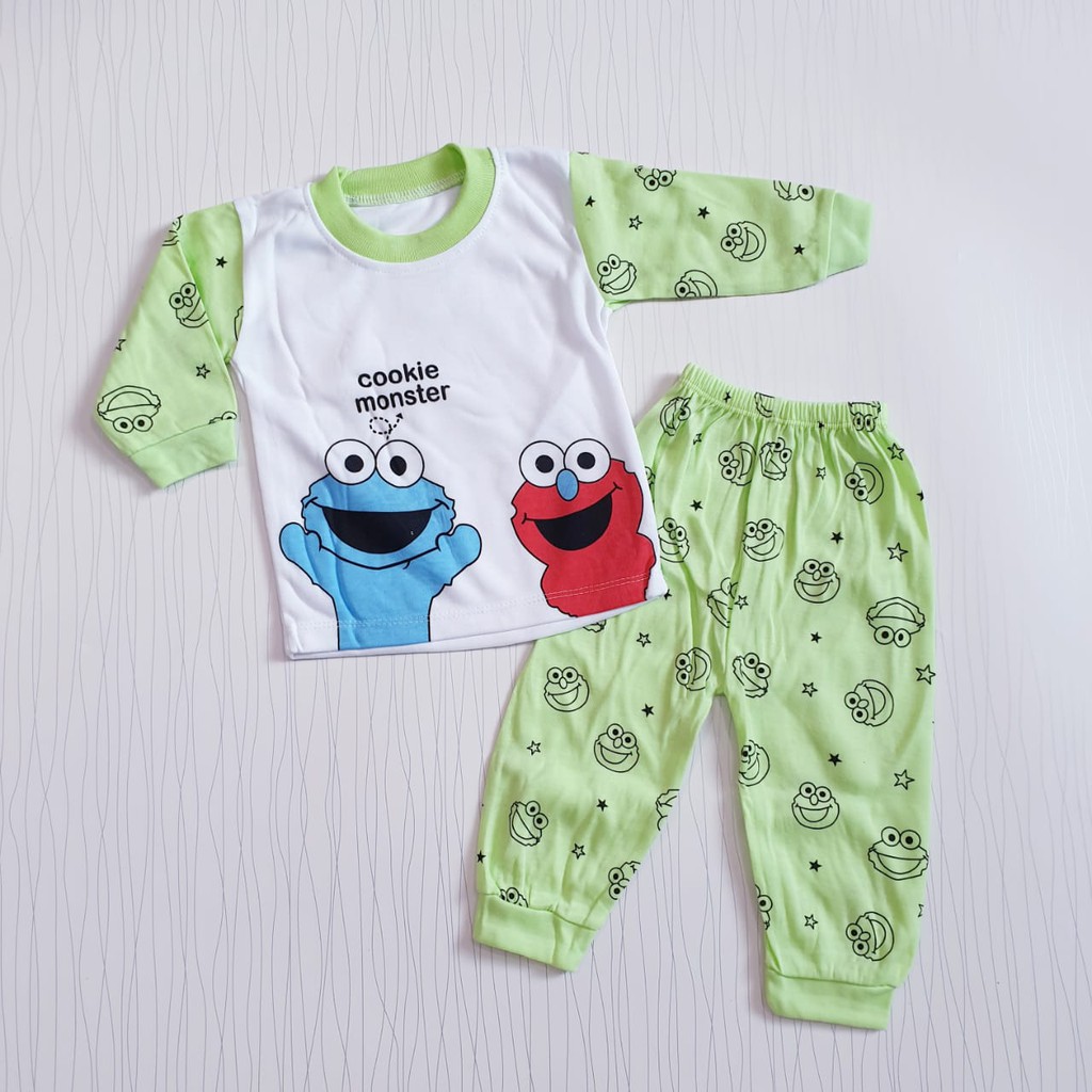 setelan piyama panjang anak unisex cewe cowo cookie monster