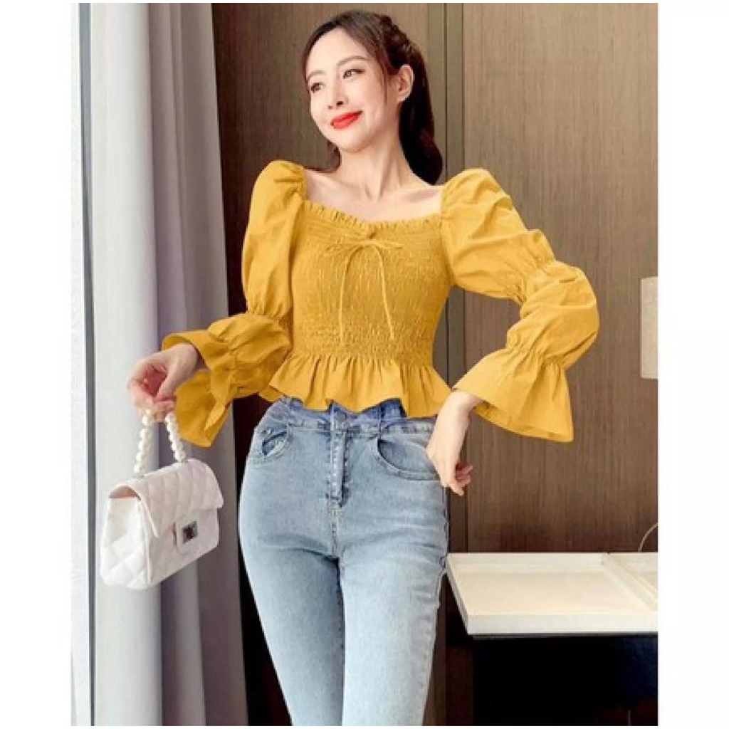 Toply shop Blouse Sabrina top ester / Top sabrina Blouse wanita semok